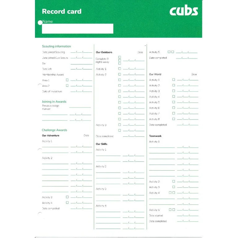 Cub Record Card